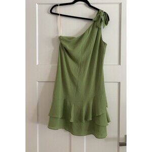 BCBGeneration NWT, Womens One Shoulder Mini Dress Ruffled Bottom, Size 8 Sage